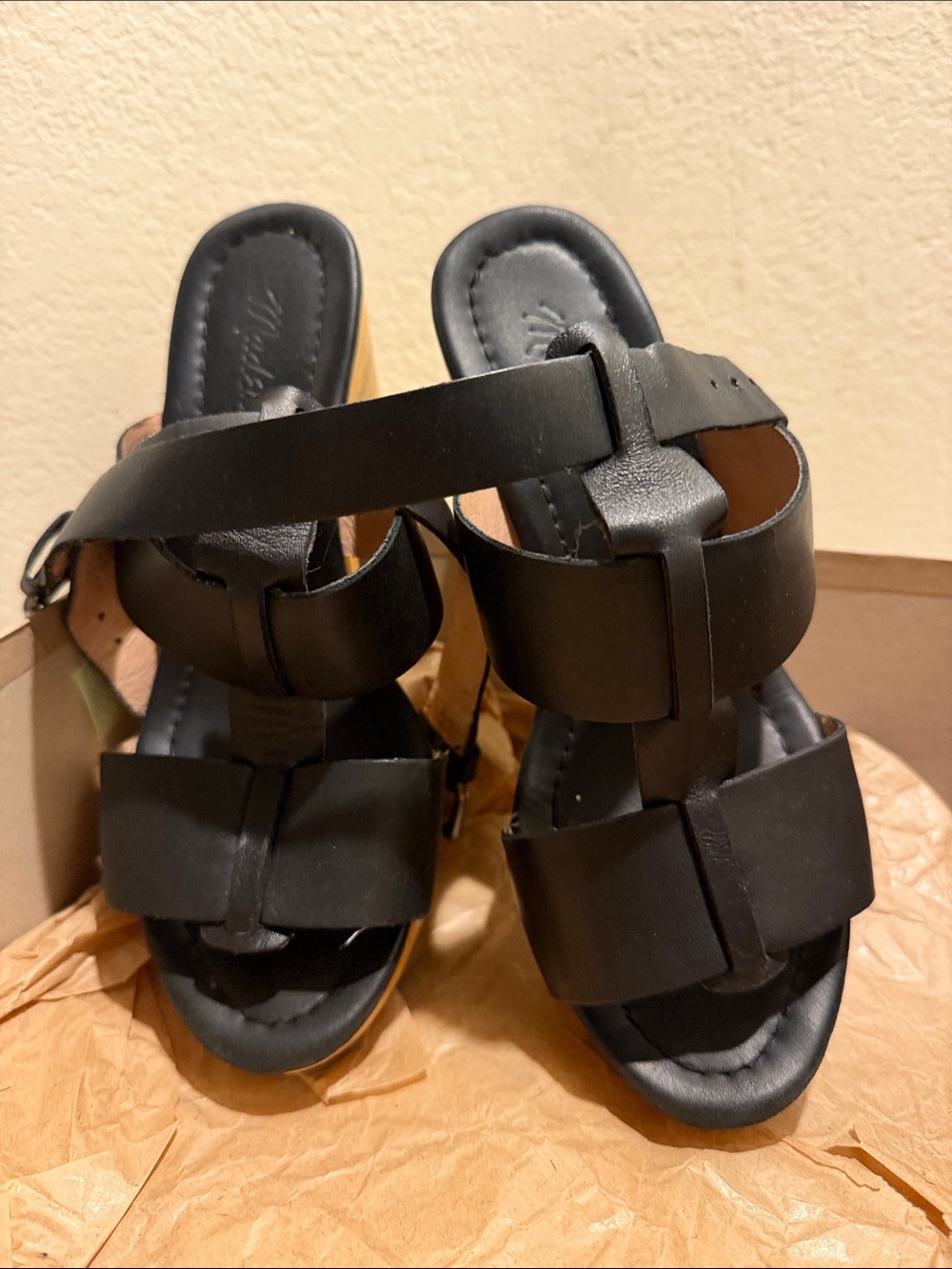 Madewell Black Leather Strappy Platform Sandals